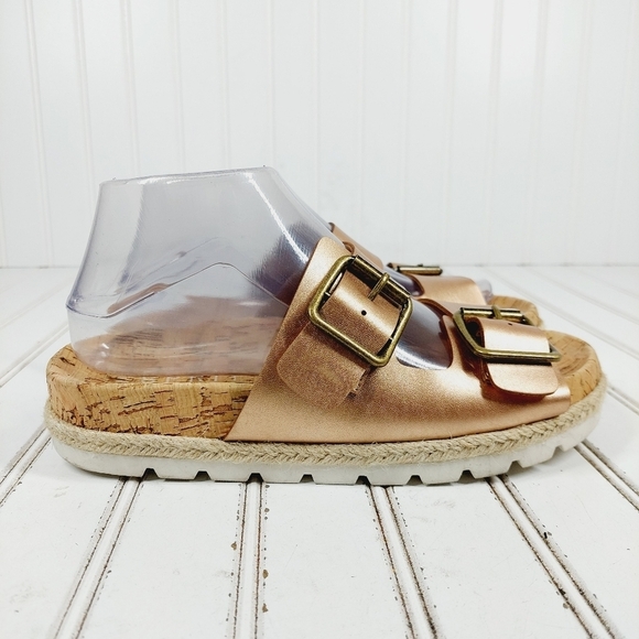 NEW Esprit Brielle Womens Metallic Tan Buckle Slip On Flat Summer Sandals M45 - Picture 5 of 10